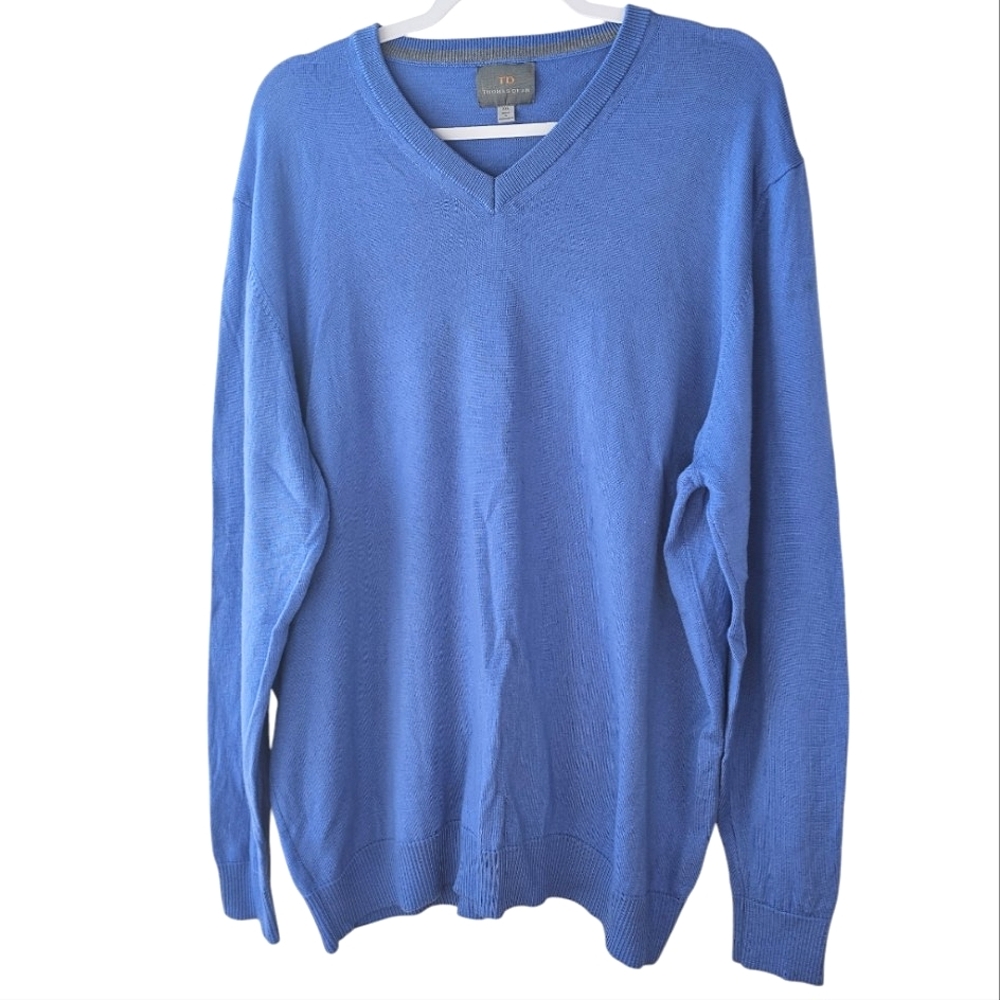 Thomas Dean Men's Extra Fine Merino Wool Periwinkle Blue V-Neck Sweater Size XXL